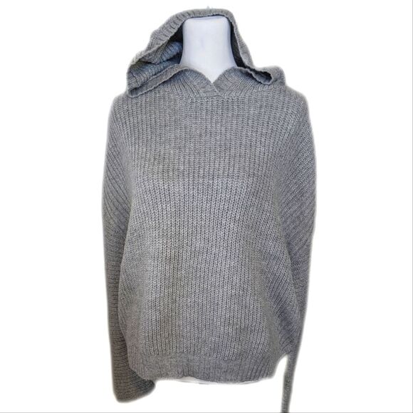 Abound NWT gray ribbed sweater hoodie, cotton blend, wide sleeve, L - Picture 1 of 7